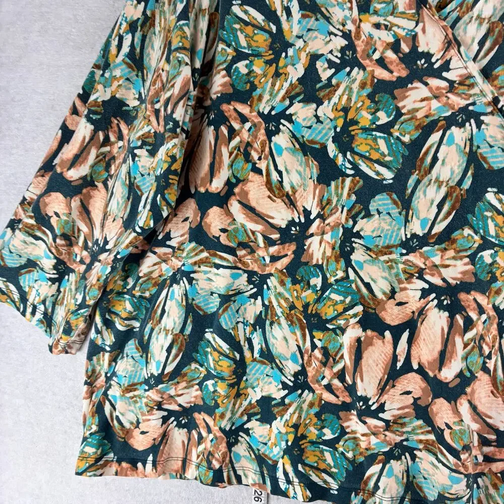 Ruby Rd. 3/4 Sleeve Tunic Top Womens 3X Magnolia Print Peach Teal Mature Comfort